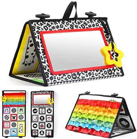 KUANGO Tummy Time Mirror Toys for Babies, High Contrast Activity Montessori Newborn Toys, Black and White Baby Toys 0 3 6 12 Sensory Infant 0-3 Months