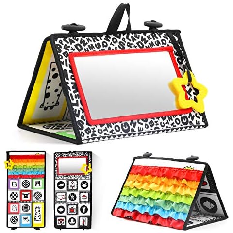 KUANGO Tummy Time Mirror Toys for Babies, High Contrast Activity Montessori Newborn Toys, Black and White Baby Toys 0 3 6 12 Sensory Infant Toys 0-3 Months Cover