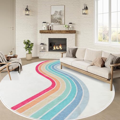 Tapete Redondo Lavable 4ft Poowe Rainbow Multicolor miniatura 4