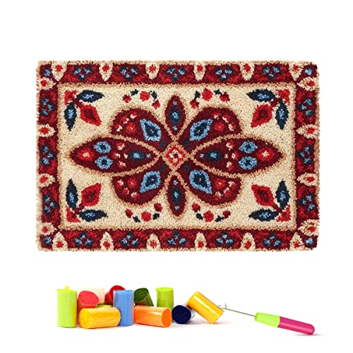 Knüpfhaken Teppich Kit DIY Teppich Making für Erwachsene Kinder Blumenmuster Knüpfhaken Teppich Making Kits Kreuzstich Teppichherstellung Kissen Nadelarbeit für Anfänger Heimdekoration 60 x 42 cm Cover