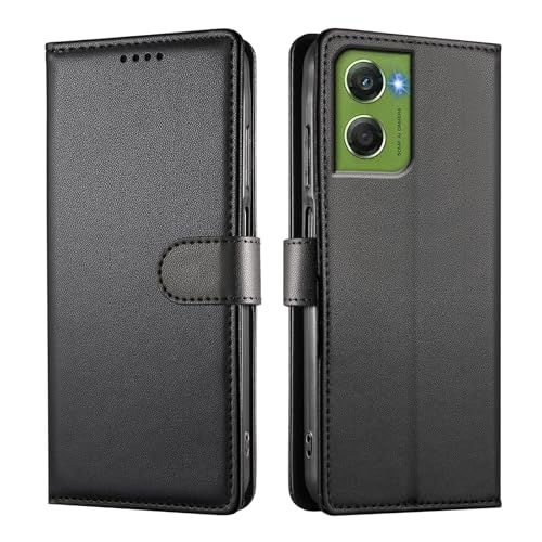 JUNETOP Coque pour Motorola Moto G06, Étui à Rabat en Cuir PU de Haute Qualité Etui Housse [Portefeuille avec Protection RFID] - Noir