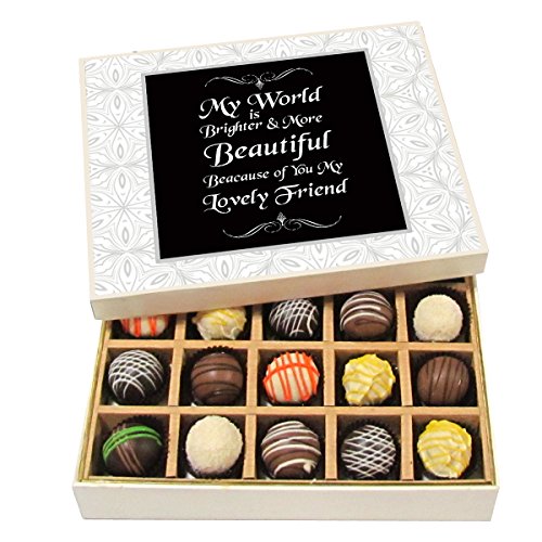 Image of Chocholik Friendship Gift - My World is Brighter & More Beautiful - Dark, Milk, White Chocolate Truffles - 20pc