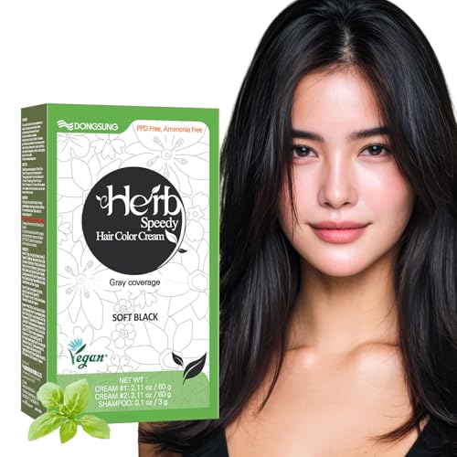 Dongsung Herb Speedy Color Cream(Soft Black) – Korean Herbal Vegan Hair Dye, PPD-Free, Ammonia-Free, Hypoallergenic – 100% Gray Coverage Odorless...