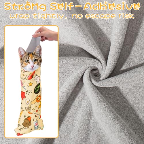 Image of AIERSA 2pcs Cat Wrap for Cutting Nails and Grooming, Cat Restraint Wrap for Nail Clipping, Self-Adhesive Fabric Cat Swaddle Burrito Wrap for Nail Trimming, Cat Grooming Supplies