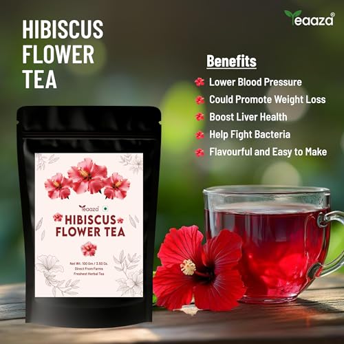 Image of Teaaza Hibiscus Flower Tea, 100Grams-100+Cups | Skin Glow Tea| For High BP, Acne & Hair Growth | Flower Based-Caffeine Free| Diwali Gift for Family, Friends & Corporate Gifting