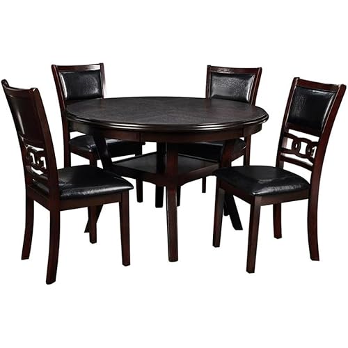 New Classic Furniture Gia 5-Piece Round Dining Set with 1 Dining Table and 4 Chairs, 47-Inch, Ebony