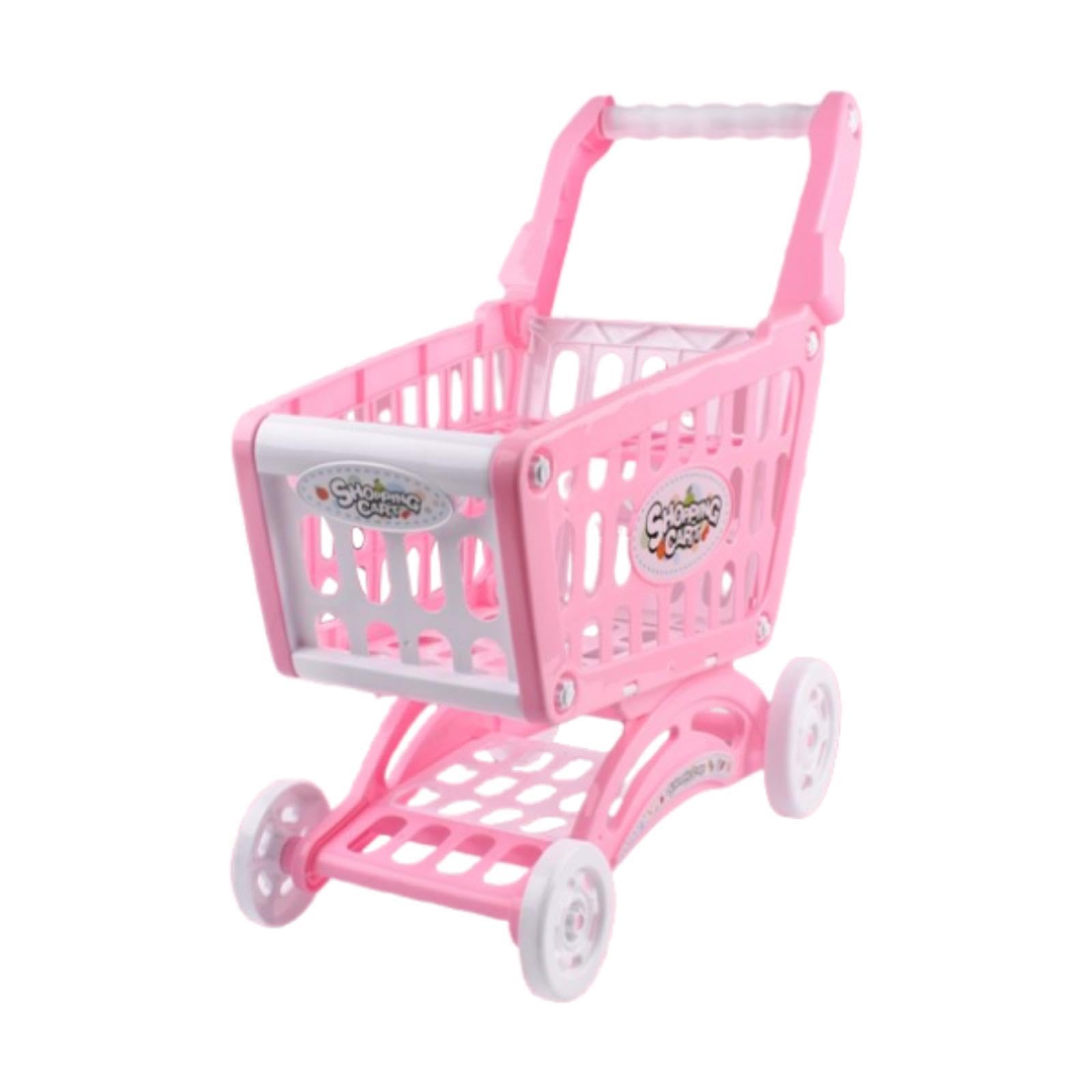 Carrito de Compras Juguete Simulación Supermercado Infantil Carrito de rol Educativo Empuje Interactivo Organización de Juguetes Adecuado para Niños, Rosa