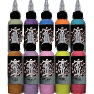 Industry Ink – 10 Color Anime Light Set (1oz) – Organic, Vegan-Friendly Ink Colors, Professional Use, Elite Skin Saturation. Made in The USA. EU Certified. (1, Ounces)