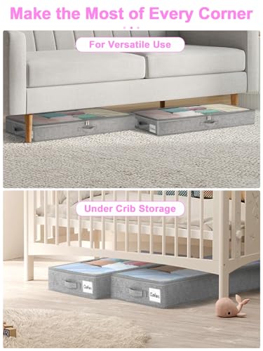 Image of punemi 4 inch High Soft Low Profile Under Bed Storage Bins, 2 Pack, Grey