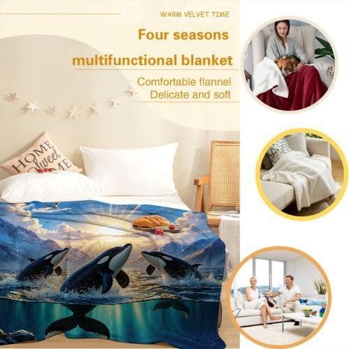 Couverture Polaire 240 x 260 cm Dauphin Bleu, Couverture Canapé Grande Taille Usage Multiple comme Couette d'Appoint, Assure Une Protection Contre Le Froid, AQ8886
