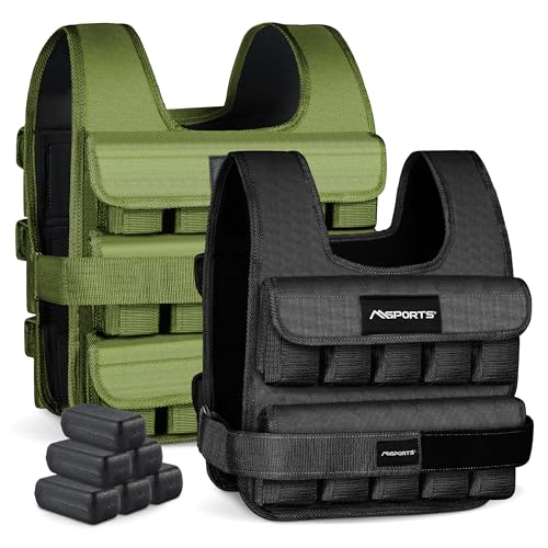 MSPORTS Gewichtsweste Premium Verstellbar von 5 kg - 30 kg Weighted Vest | Laufweste Damen Herren | Fitness Trainingsweste Krafttraining (5 kg, Black)
