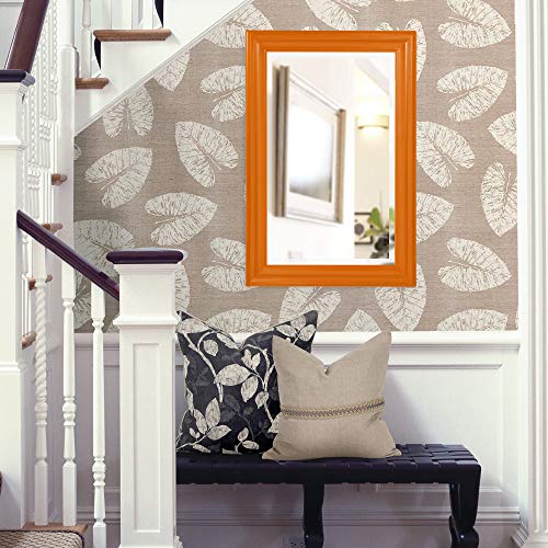 Image of Howard Elliott George Rectangular Glossy Orange Wall Mirror, Rectangle Hanging Wood Framed Vanity Mirrors for Home Decor, Living Room, Bathroom, Bedroom, or Hallway, 24 x 36 Inch