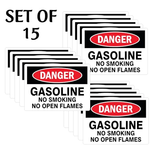 Image of CVANU Danger GASOLINE No Smoking No Open Flames Warning Safety Self-Adhesive Waterproof PVC Vinyl Sign Sticker Size (11.7inchX8.3inch) Pack of 15