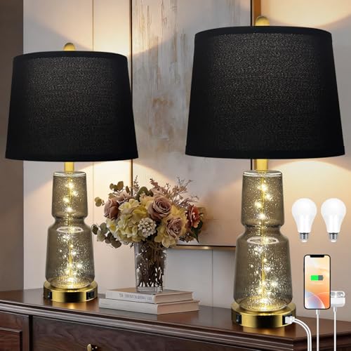 Galental Black and Gold Lamps Set of 2 USB A+C Dual Light 3CCT Bedroom