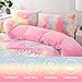 PERFEMET Pink Faux Fur Fluffy Comforter Twin 3-Piece Colorful Rainbow Plush Shaggy Bedding Sets for Girls Tie Dye Fuzzy Furry Comforter Set(Pink, Twin)