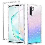 GUAGUA Samsung Galaxy Note 10 Case Clear Glitter Bling Crystal Shiny Sparkly Cover for Girl Women 3 in 1 Hybrid Hard PC Soft TPU Shockproof Protective Phone Case for Samsung Galaxy Note 10 Transparent