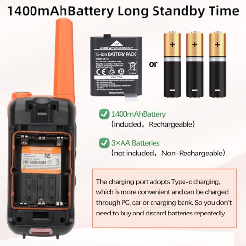 Image of Walkie Talkies Long Range for Adult, 4Pack Rechargeable Baofeng Walkie Talkie F22 FRS Two Way Radio 1400mAh Li-ion Battery,USB-C Cable, NOAA with Flashlight for Camping Family