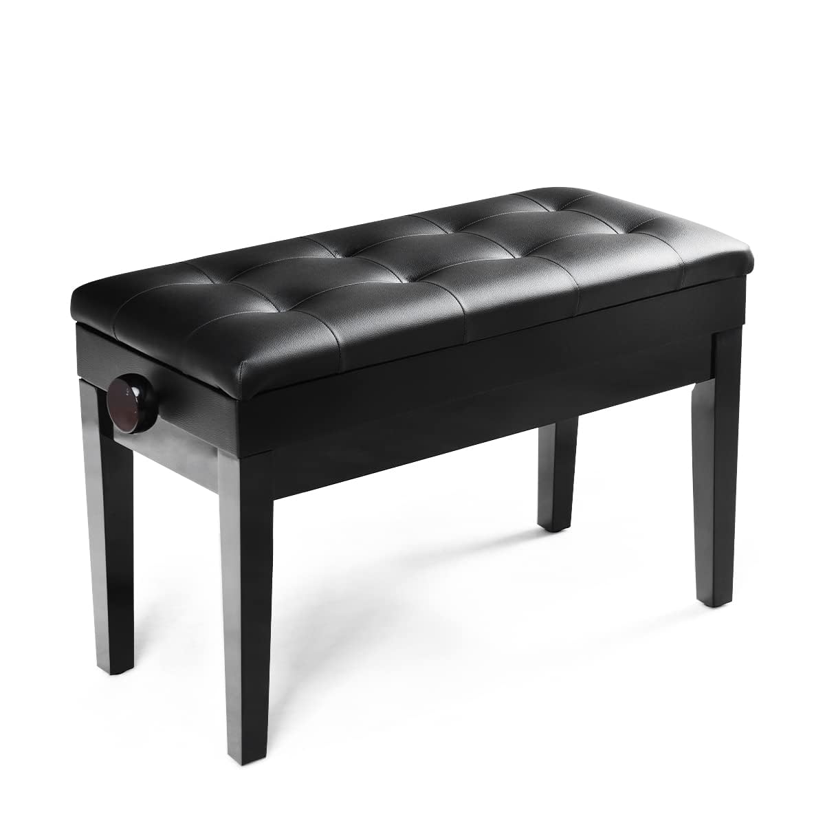LIFEZEAL Taburete Doble para Piano, Banco de Piano de Altura Ajustable, Banqueta de Piano con Caja de Almacenamiento Oculto, Asiento de Piano de Piel sintética, Marco de Madera Maciza, Negro