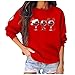 T-shirt de Noël pour femme à offrir - Style vintage - Motifs de dessins animés - Imprimé graphique - Col rond - Manches longues - Décontracté - Pour femme, 1489 - Rouge, XXXL