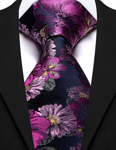 Image of Barry.Wang Floral Ties for Men Flower Necktie with Tie Clip Formal