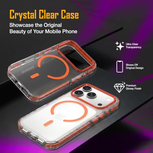 Image of Zapcase Crystal Clear Back case for iPhone 17 Pro | PC Back | TPU Bumper with Inner Rubber Grip | Metal Camera Guard Bezel | Metal Buttons | Scratch Resistant Cover | 2 Layer Edge Protection | Orange