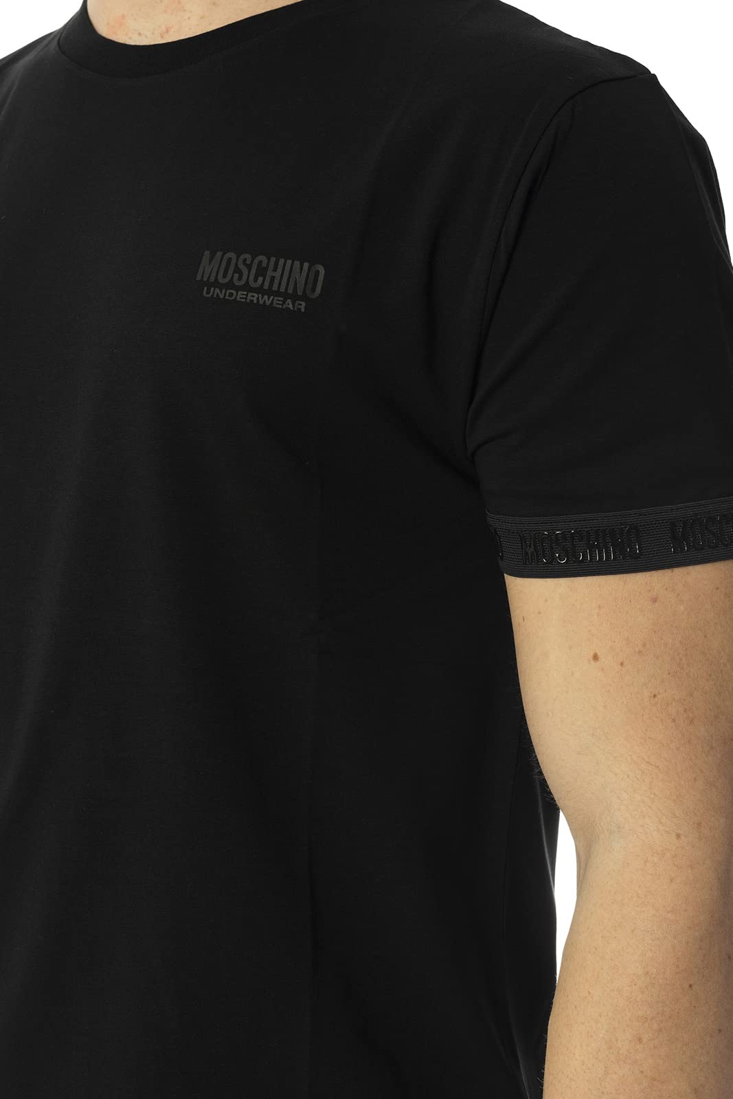 Moschino T-Shirt Mężczyźni Czarny T-Shirt Casual z logo z rękawem i klatki piersiowej