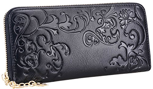 Heshe Womens Leather Wallets Card Case Holder Money Clip Wallet (Black-E004)