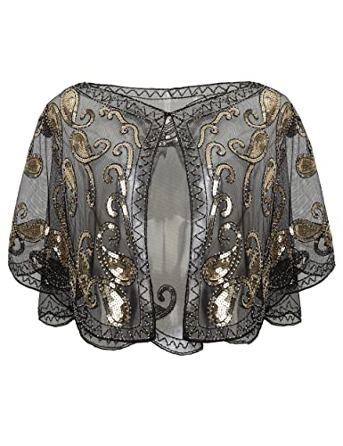 BABEYOND Châle Vintage des Années 1920s pour Femme Cape de Flapper pour Mariage Accessoires Charleston 20s Boléro Style Gatsby Partie à Thème Soirée Noir Cover