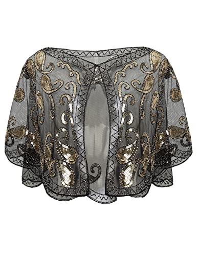 BABEYOND Châle Vintage des Années 1920s pour Femme Cape de Flapper pour Mariage Accessoires Charleston 20s Boléro Style Gatsby Partie à Thème Soirée Noir