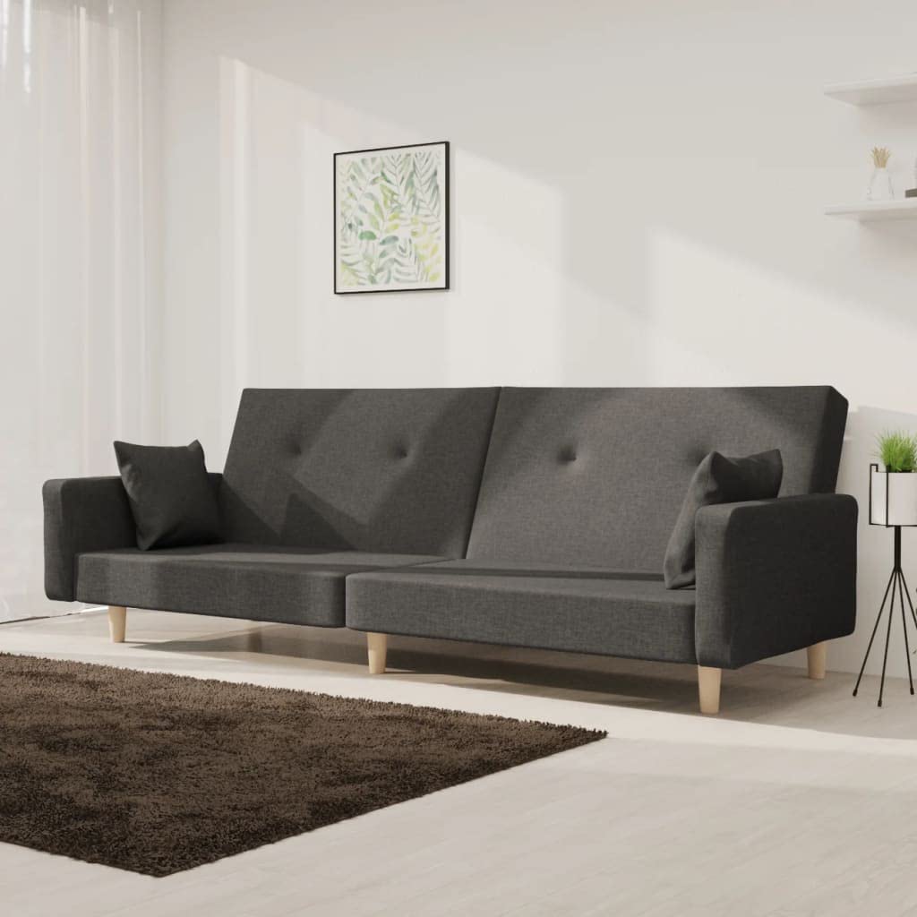 Divano Letto a 2 Posti con 2 Cuscini Grigio Scuro in Tessuto,Divano,Divano da Soggiorno,Design Moderno,Divano Posti Economico-375742