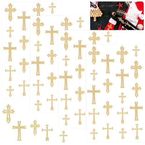 Image of Epakh 84 Glitter Bling Rhinestone Sticker, Cross, Gold | Self Adhesive Gem Stickers for Phone Laptop Car Face Makeup, Sparkly Crystal Rhinestone Decals for Gifts Craft Projects