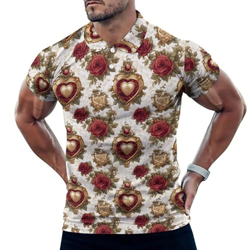 Polo de golf homme imprimé rose rouge pour parcours et club-house
