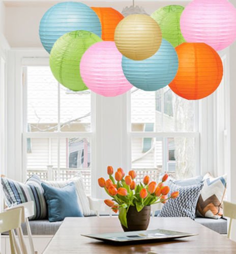 A Liittle Tree 12 PCs Mixed New Round Paper Lanterns Wedding Birthday Party Decor (Pastel Shade 12)
