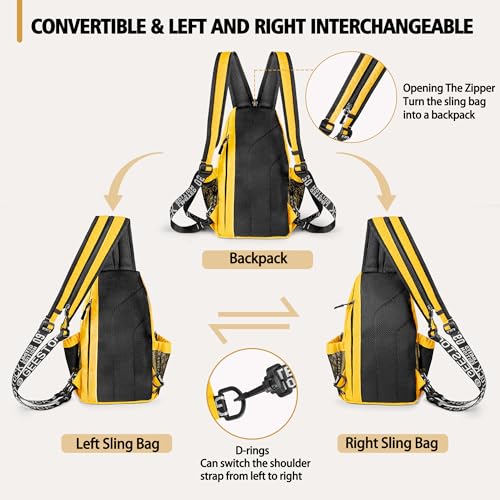 Image of Geestock Convertible Sling Bag for Women Men, Lightweight Crossbody Backpack Daypack Chest Bag Fit 10.9 inch Tablet for Travel, Sport, Hiking & Commute, Yellow, 8.27inx3.94inx13.39in