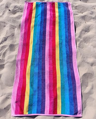 DHESTIA HOME - Toalla de Playa Grande Terciopelo 100% Algodón de 90x190 cm Rayas Colorful Color Único Talla 90x190 cm