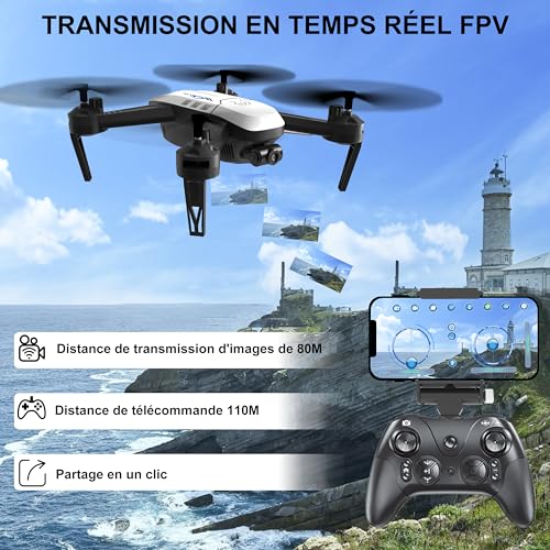 Wipkviey T6 Drohne mit Kamera 1080P, FPV WiFi Drone für Anfänger, RC Quadrocopter mit 2 Akkus, Schwerkraft-Erkennung, Flip Mode, Ein-Tasten-Start, Headless Mode Mädchen/Jungen Spielzeug, C0