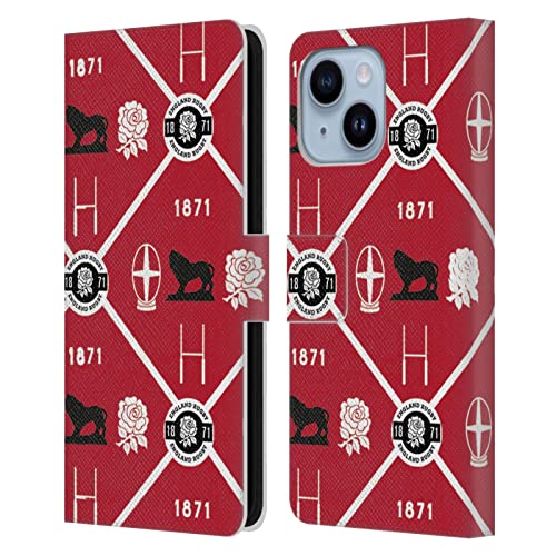 Étui portefeuille iPhone 14 Plus cuir England Rugby Union housse protection Rose