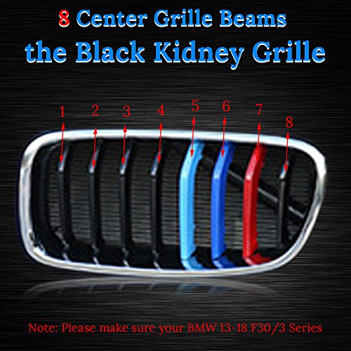 VANJING Compatible with M-Colored Stripe Grille Insert Trims BMW F30 2013-2018 3 Series (8 Beams not Fit 11 Beams) Kidney Grills