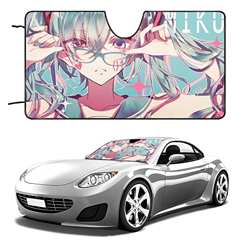 初音 ミク かわいい 車用サンシェード アニメ 遮光サンシェード 車用フロントシェード 車用品 高温隔離 四季対応 吸盤式 おしゃれ 車窓日よけ 140x76 CM