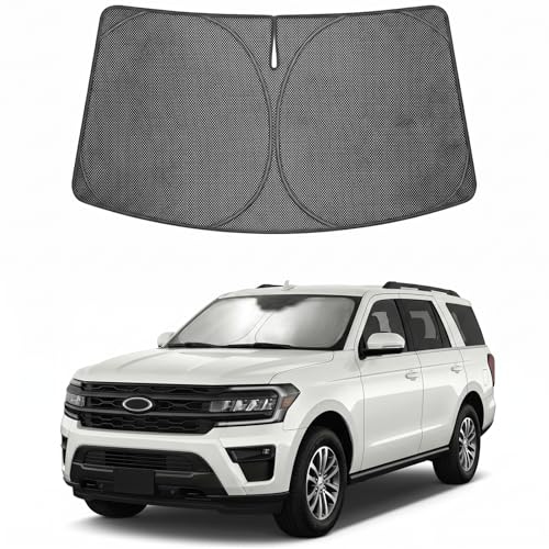 Image of Proadsy Windshield Sun Shade Custom Fit Ford Expedition 2018-2026 Ice Crystal Black Front Window Sunshade UV and Heat Blocker Foldable Visor Keeps Car Cooler for Summer Parking and Daily Use