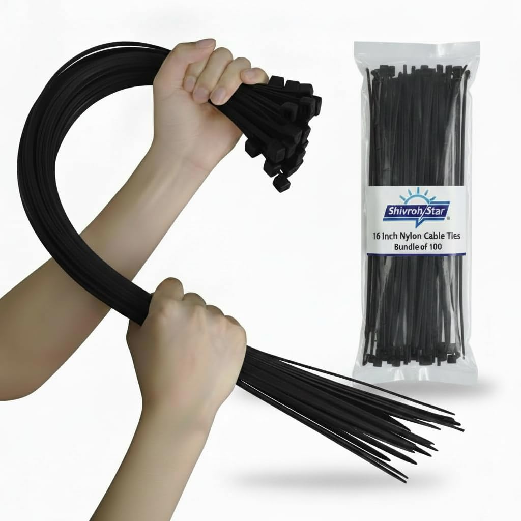Shivroh Star Teeth Grip Nylon Self Locking Cable Ties, Black (400 mm, 16 inch, Pack of 100) - Heavy Duty Strong Zip Wire Fastener Organizer Tie (Black - 16inch)-image-39