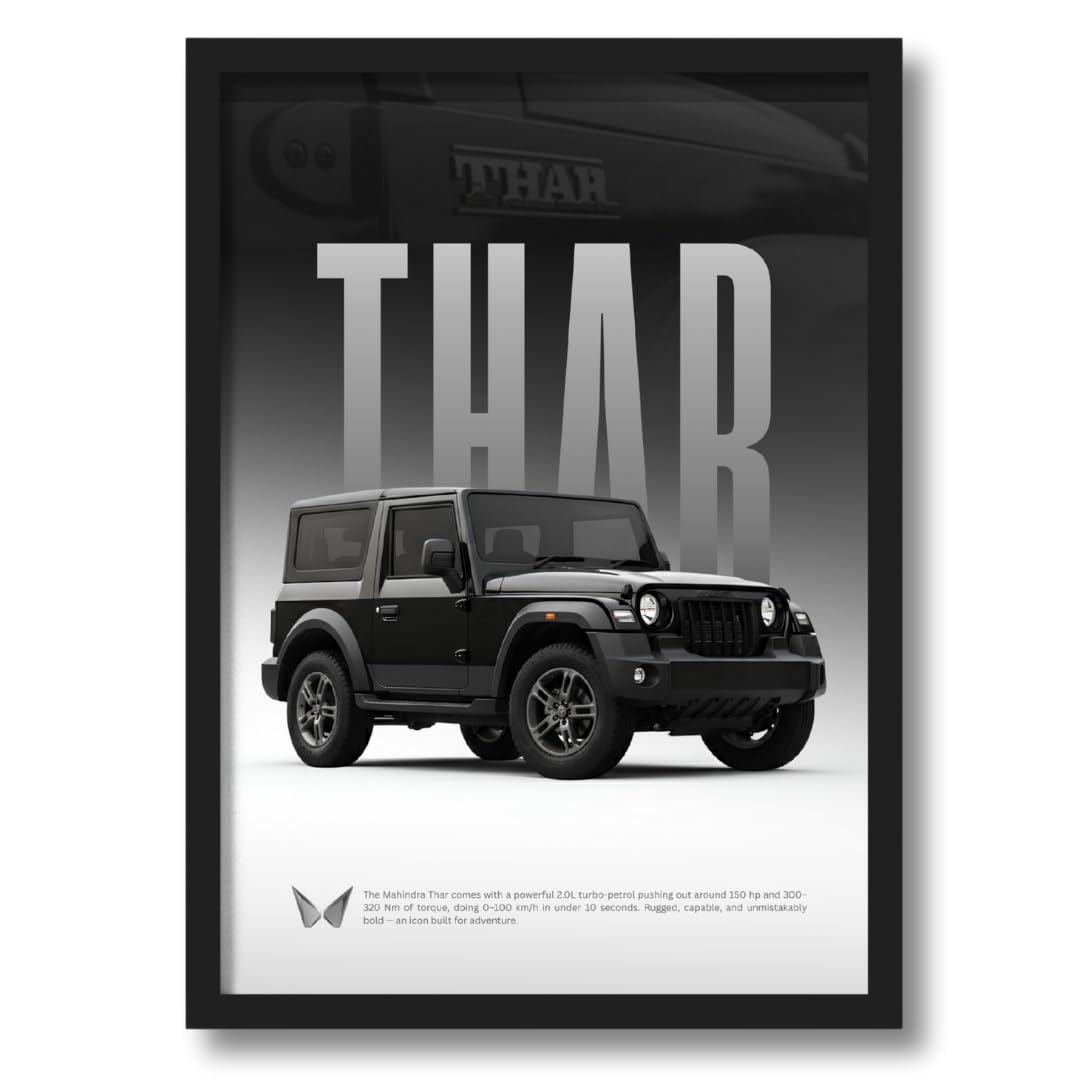 ArtAction Thar Wall Frame Poster | A4 Size Automotive Car Wall Art for Living Room & Office | Framed Thar Poster Decor | Gift for Men, Boys & SUV Enthusiasts