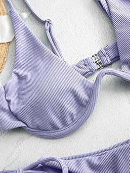 ZAFUL Tweedelige bikiniset met beugels, luipaardpatroon, Criss Cross Push Up, hoog uitgesneden bikini, badpak, lichtpaars-a, M