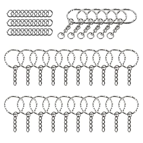 Llavero Keychain,Anillas Llaveros,100 Piezas Llaveros de Metal Dividido,25mm Llaveros con Cadena Anillas Abiertas para DIY Llaves,Artesanías Bisutería Plata