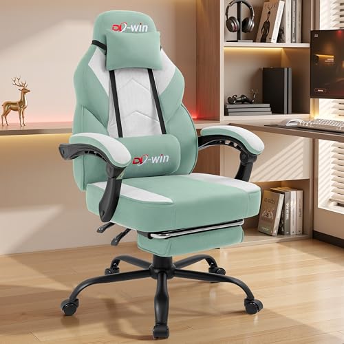 Image of Gaming Chair for Adults with Footrest & Massage Lumbar Support, Ergonomic High Back Gamer Chair, Adjustable Swivel Computer Gaming Chairs with Headrest and Linkage Armrests,Green