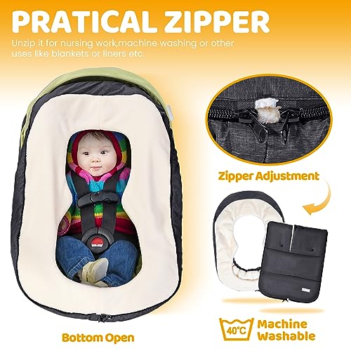 Image of Orzbow Winter Carseat Cover for Baby, Cozy Fleece, Universal Fit, Dark Grey