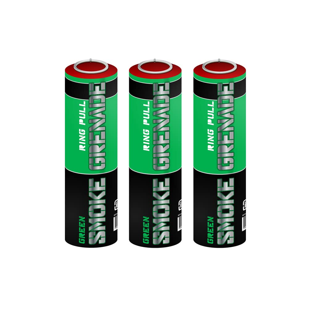 Pack of 3 Ring Pull Smoke Grenade Effects for Paintball, Weddings, Photo-shoots & Special Effects (Green)