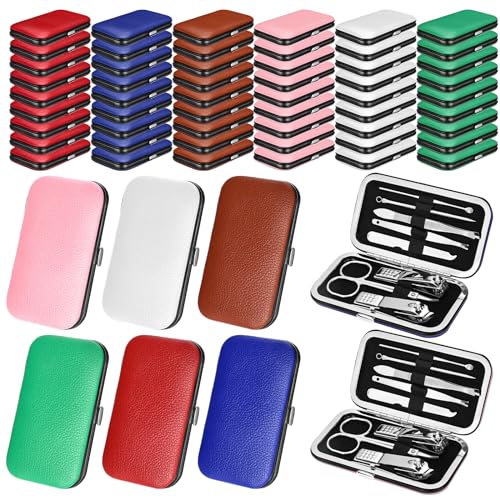 Leriton 60セット マニキュアセット バルクギフト 女性用 クリスマス 爪切り グルーミング ネイルキット 8イン1 ステンレススチール ペディキュアツールキット ケース付き クリスマス 従業員 男性 女性 ギフト(ミックスカラー、ウォーム)