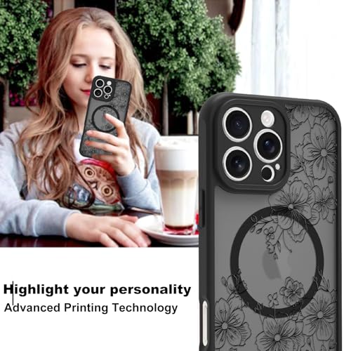 Coque iPhone 16 Pro MagSafe florale noire translucide - 6