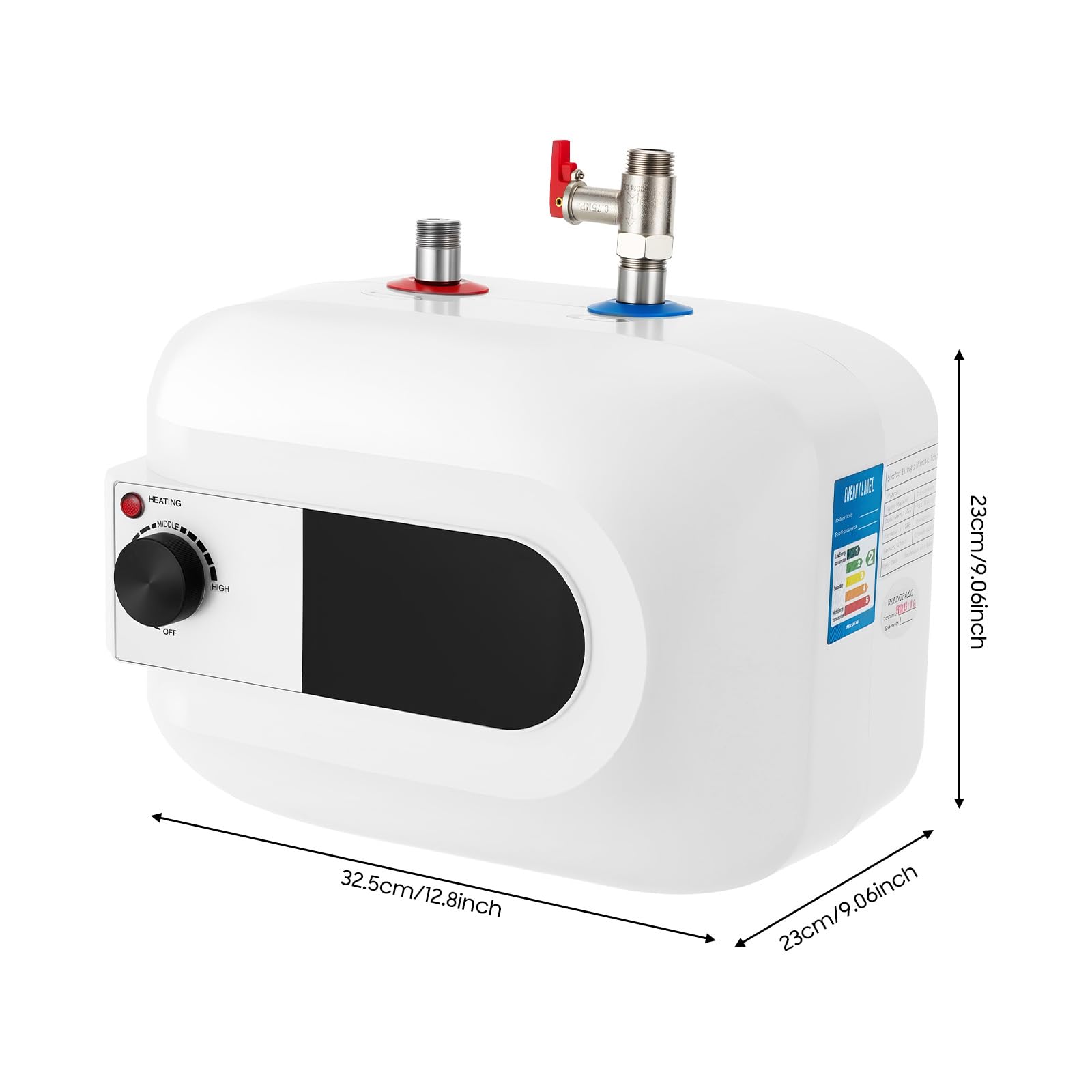 Zbiornik ciepłej wody 6 l pod stół bojler 1500 W, mały, odporny na ciśnienie zbiornik ciepłej wody z funkcją Thermostop, bojler dolny 30-65°C, regulowana temperatura, do kuchni i łazienki